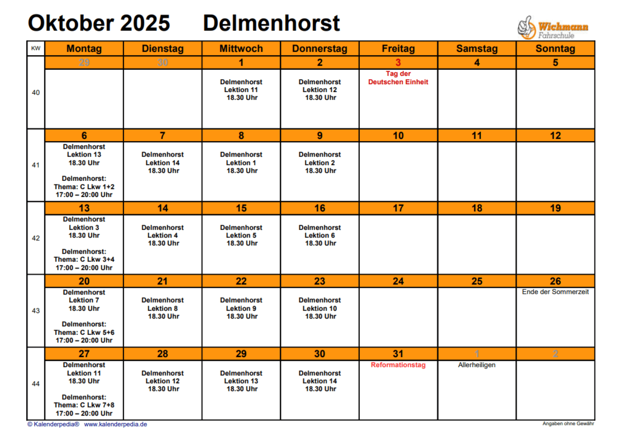 Theorieplan Juni 2025 der Fahrschule Wichmann in Delmenhorst mit Terminen für alle Führerscheinklassen.
