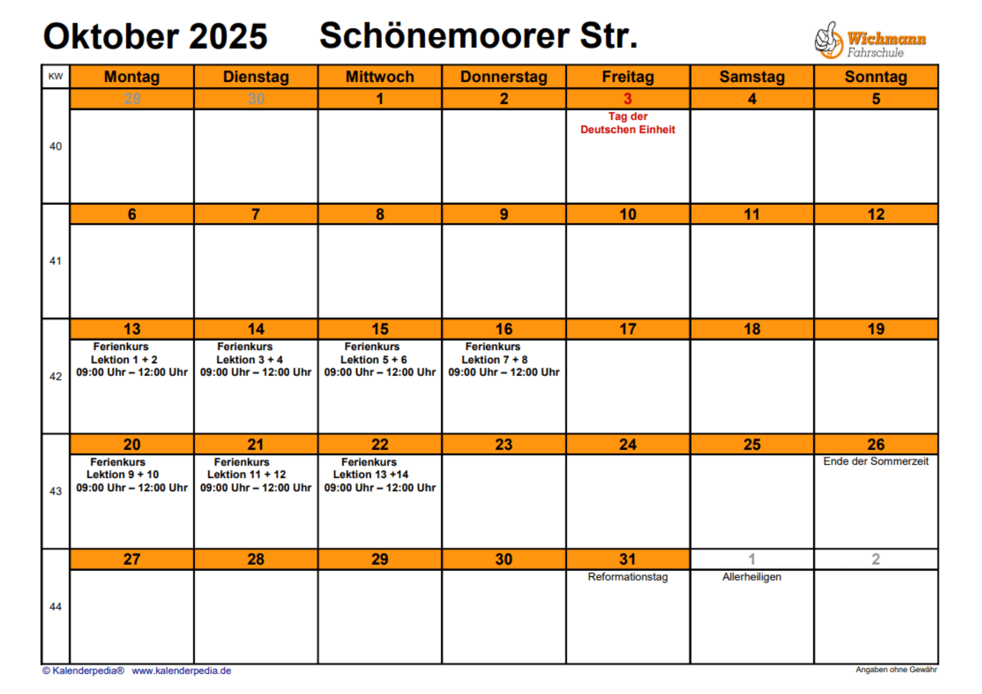 Theorieplan Juni 2025 der Fahrschule Wichmann mit Abendkursen in Delmenhorst für alle Führerscheinklassen.