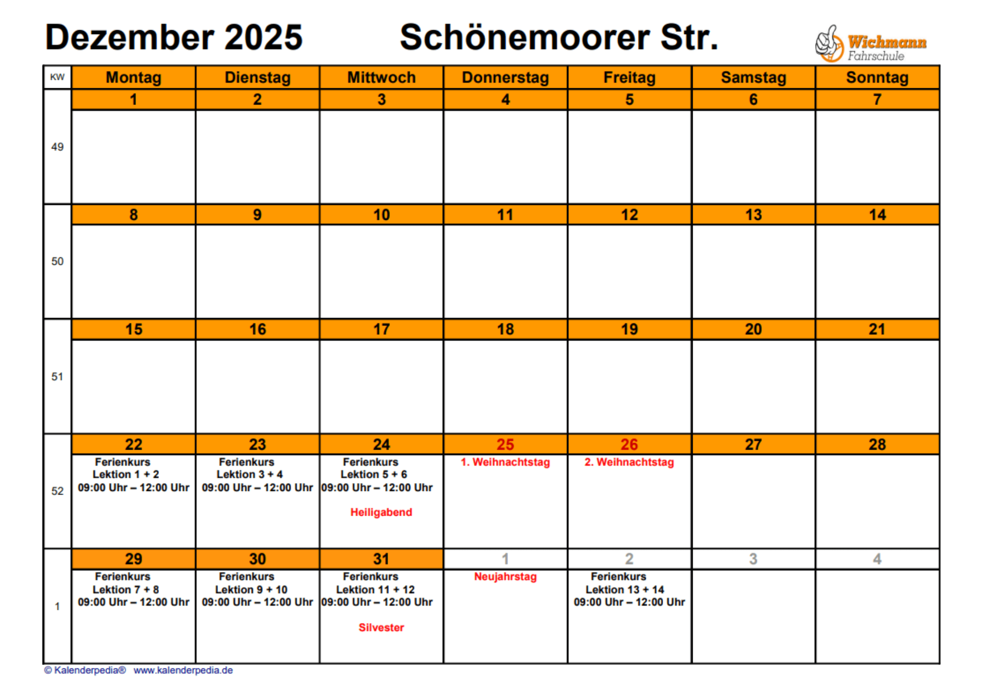 Theorieplan Juni 2025 der Fahrschule Wichmann mit Abendkursen in Delmenhorst für alle Führerscheinklassen.
