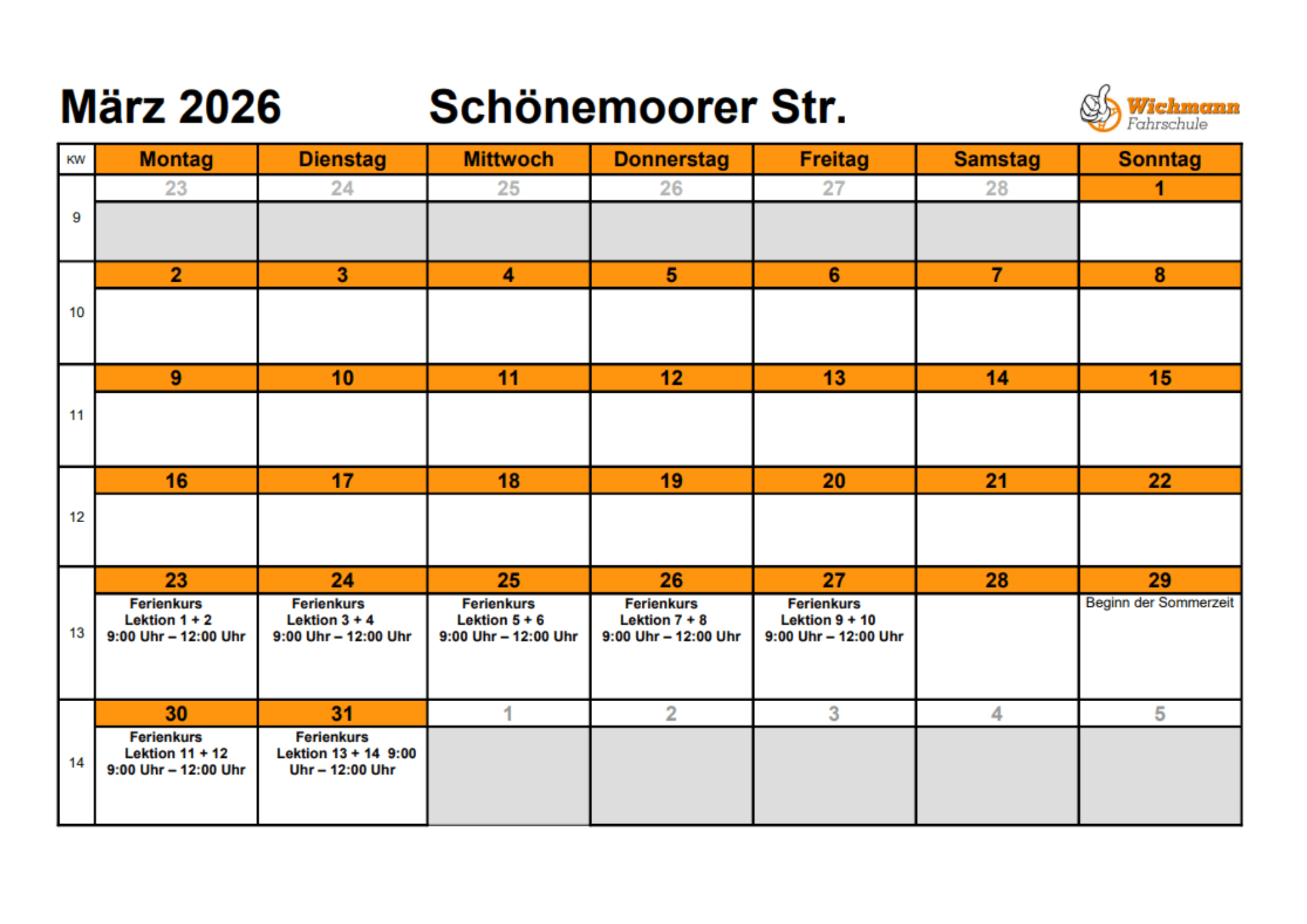 Theorieplan Juni 2025 der Fahrschule Wichmann mit Abendkursen in Delmenhorst für alle Führerscheinklassen.